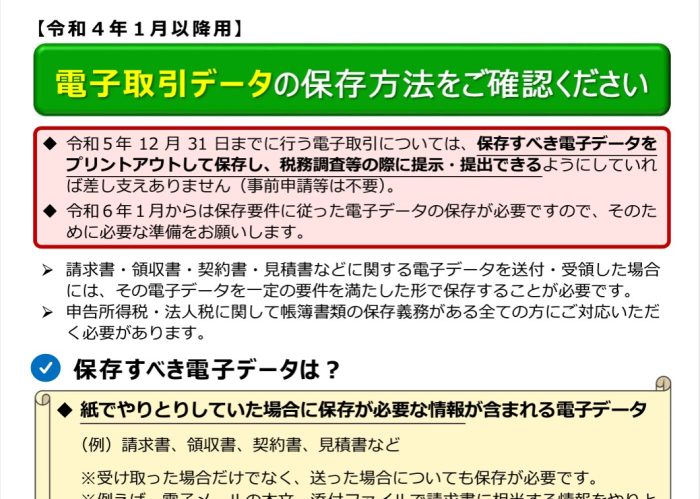 電子帳簿保存法　電子取引　宥恕措置　データ保存